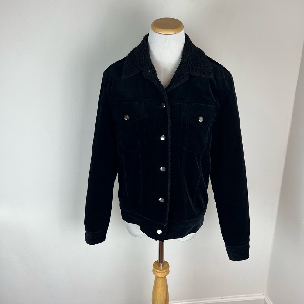 Jenni Kayne Black Velvet Corduroy Faux Sherpa Button Front Jacket Size XS - Picture 2 of 10